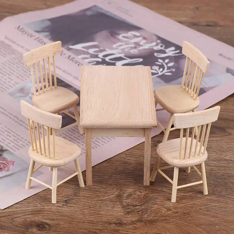 

Dining Table Chair Set High Quality Model 1:12 Dollhouse Miniature Furniture Toy Wooden 1Set