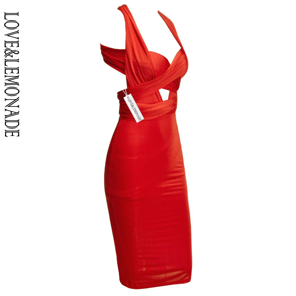 Женское вечернее платье LOVE & LEMONADE красное с лямкой на шее модель LM80916|party dresses|tb