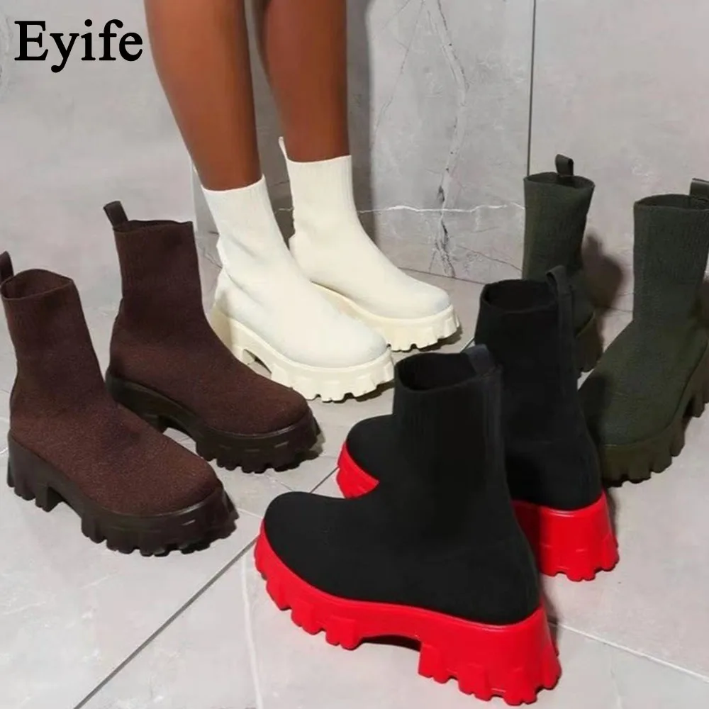 

Women's High Top Sneakers 2021 Autumn New Stretch Fabric Ladies Slip On Comfy Casual Shoes 36-43 Large-Sized Female Ankle Boots