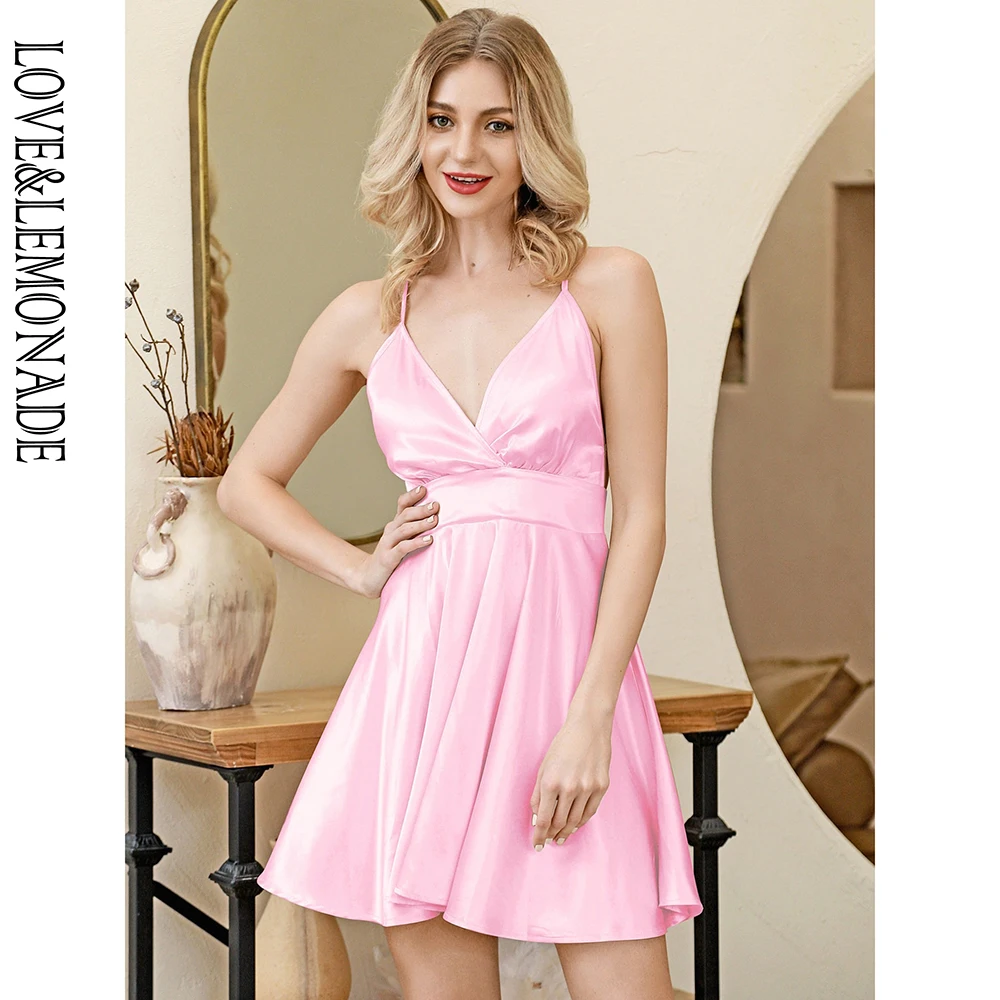 Женское вечернее мини-платье LOVE &amp LEMONADE розовое кружевное платье А-типа с