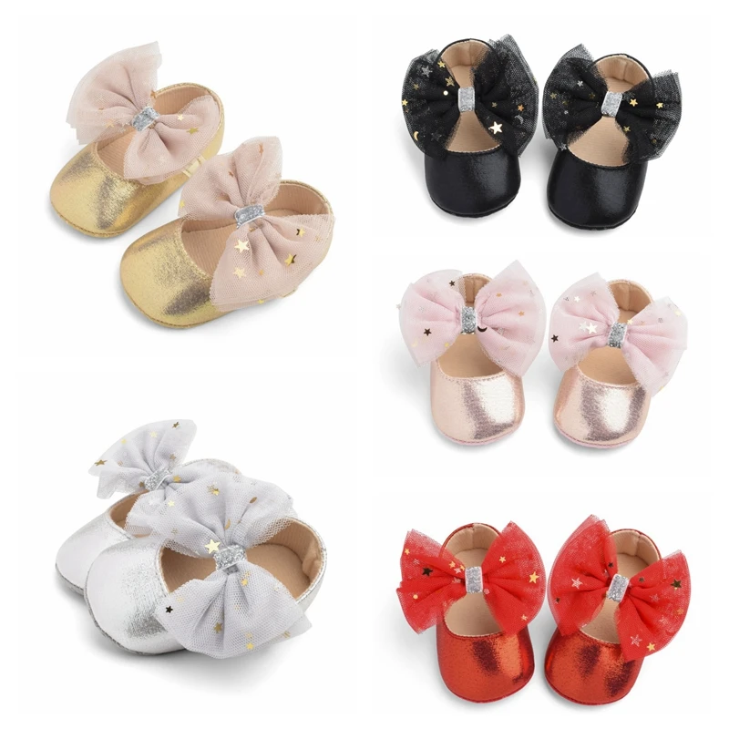 Zapatos de suela blanda para primeros pasos para beb&eacute;, zapatos de princesa con lazo grande, de cuero PU, 2019-0