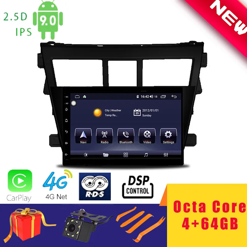 9 &quotAndroid 10 0 Автомобильный мультимедийный плеер GPS стерео для Toyota VIOS 2007 13 навигация