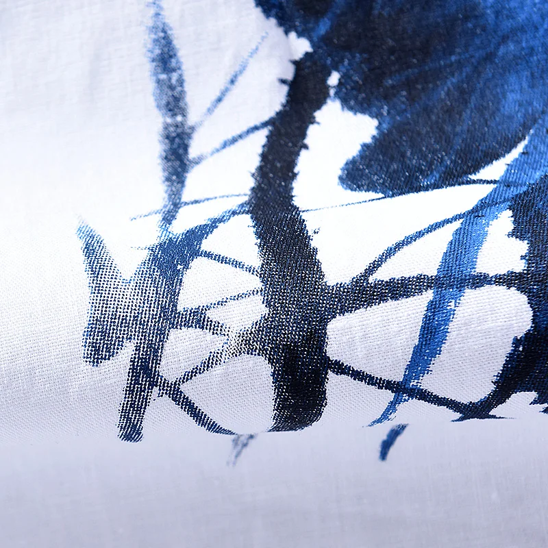 Мужская Повседневная футболка с принтом белая льняная круглым вырезом лето