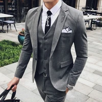 new solid color suit three pieces fashion male suit korean version slim fit single row one buckle handsome youth trend suit