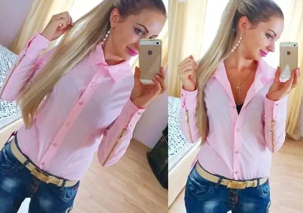 

Plus Big Oversize Fashion Splicing Zipper Rivet Button Long Sleeve Casual Normal Blouse Ladies Shirt Autumn Winter