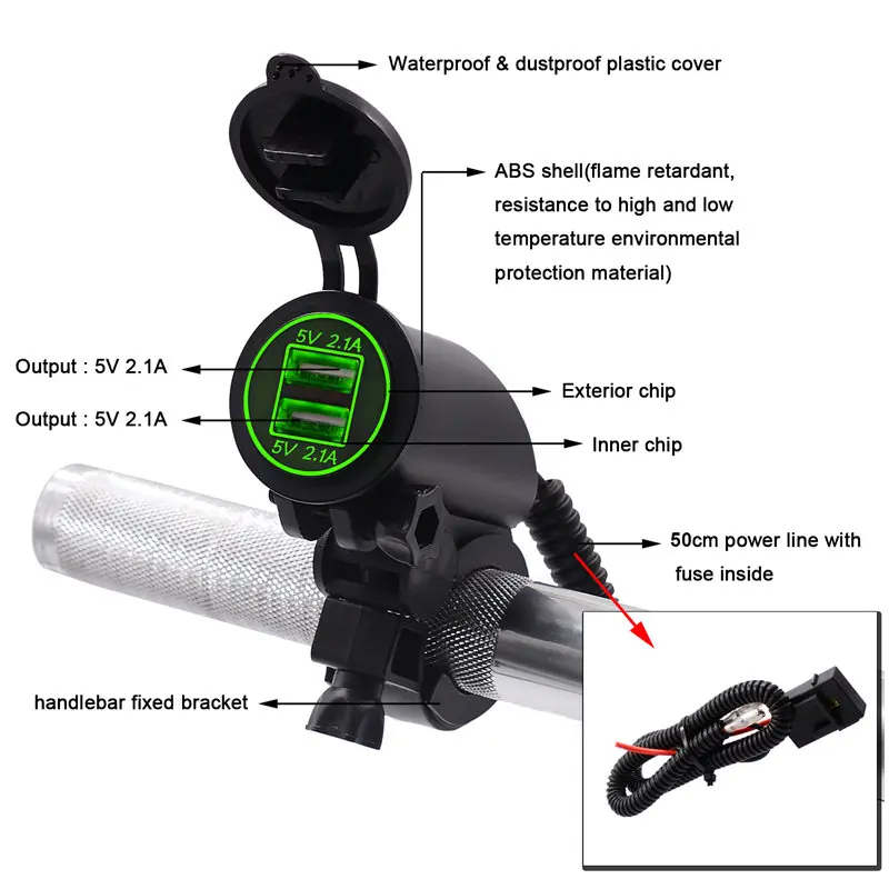 

Motorcycle Dual USB Charger With Insurance Film Power Adapter Outlet Power Waterproof Mobile Phone Fast Charger Universal
