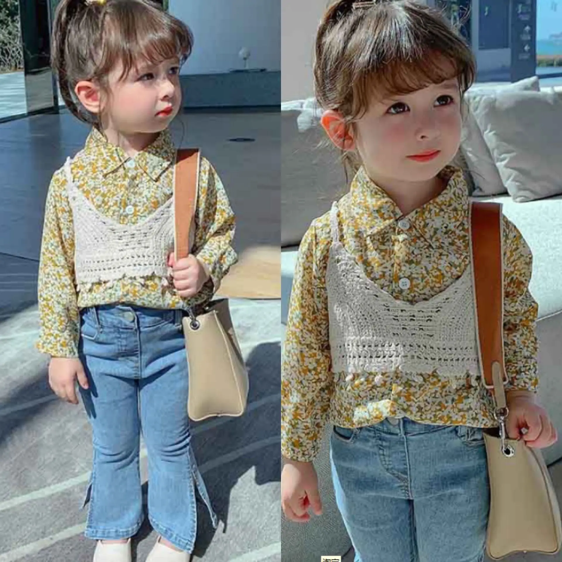 

Детская блузка с длинным рукавом, с цветочным принтом