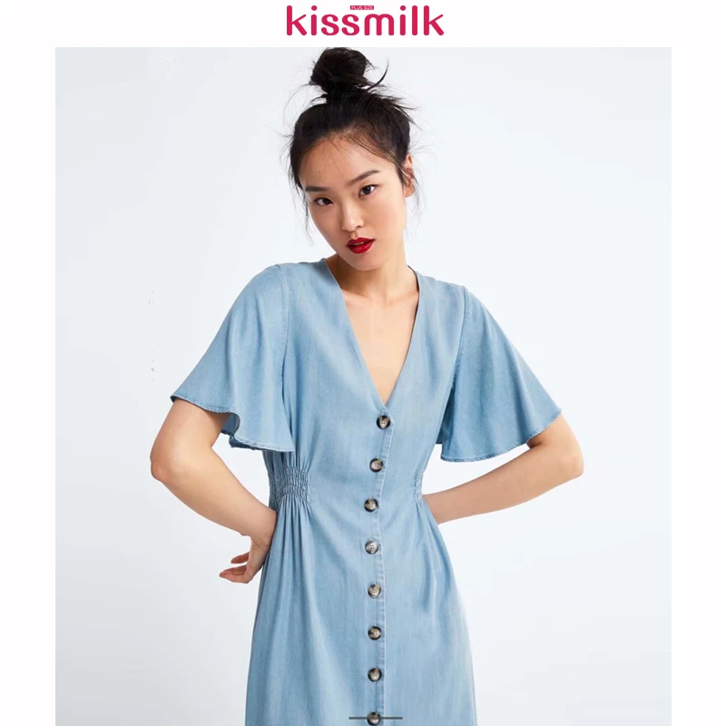 KISSMILK 2020 Новое модное весеннее летнее женское платье большого размера с v-образным