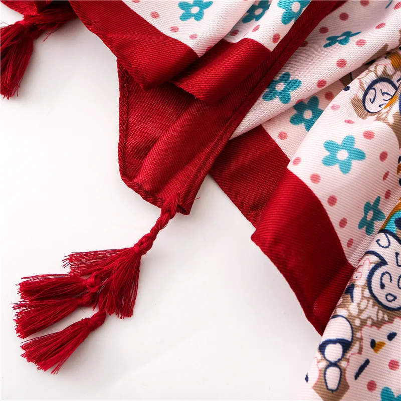

2020 Ethnic style Autumn and winter women print Tassels scarves Fashion tourism seaside sunscreen quality cotton material shawl