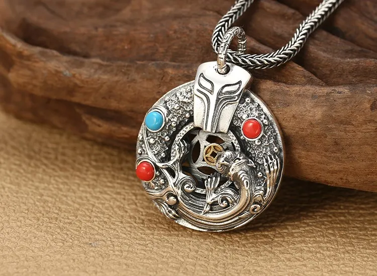 Подвеска в виде безопасной пряжки из тайского серебра 925 пробы инкрустированная