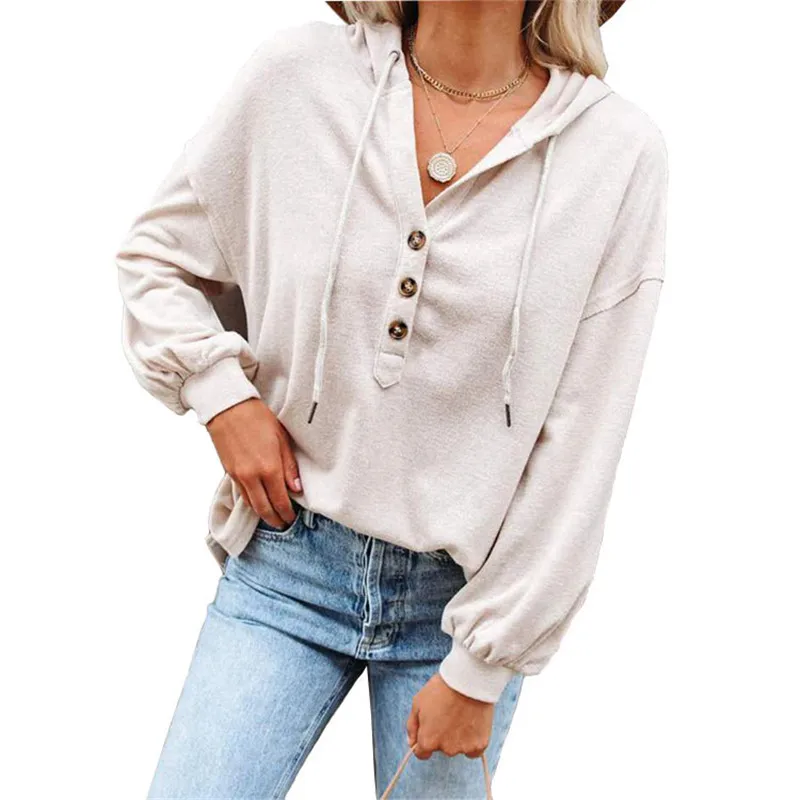 

Women's Solid Color Loose Hooded Sweatshirt 2020 Autumn Pullover Coats Long Sleeve Button Casual Large Size Sweatshirt Clothing
