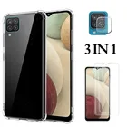 Прозрачный чехол 3 в 1 для Samsung Galaxy A12, защита для экрана из закаленного стекла для Samsung A 12 A12, защитная пленка