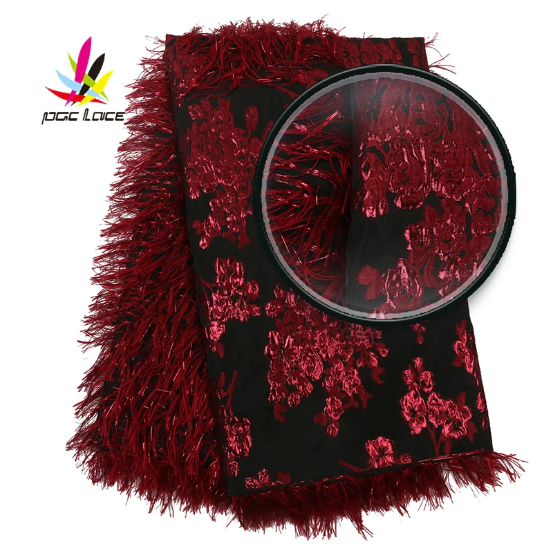 Новый жаккард ткани парчовое кружево с перьями 2019 высокое качество нигерийский