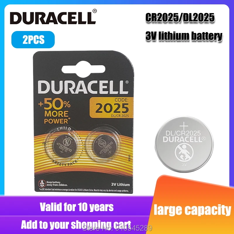 2 шт. оригинальный DURACELL CR2025 DL2025 кнопочная ячейка Батарея 3V литиевые батареи для