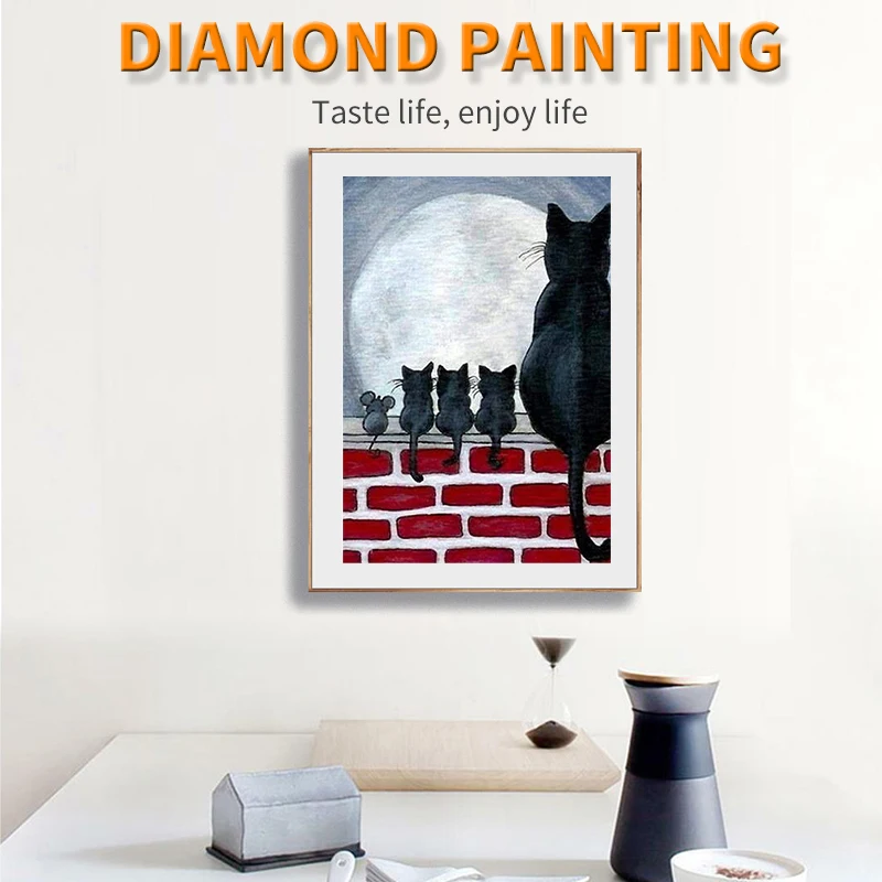 

5D DIY Diamond Painting Black Cat Mouse Moon Night Embroidery Full Drill Cross Stitch Mosaic Rhinestone Home Decor Handmade Gift