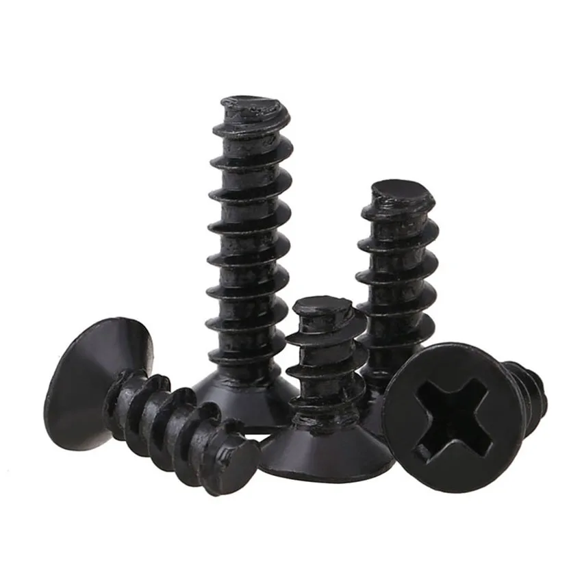 

200Pcs M1.4 M1.7 M2 M2.3 M2.6 M3 Black Flat Head Phillips Self Tapping Screws Countersunk Head Screw Flat Tail