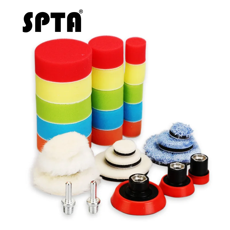 SPTA 29 шт. 1/2/3 дюйма восковая губка полировальная Подушка шерстяные накладки опорная пластина система инструментов для полировки автомобиля для DA/RO полировальная машина