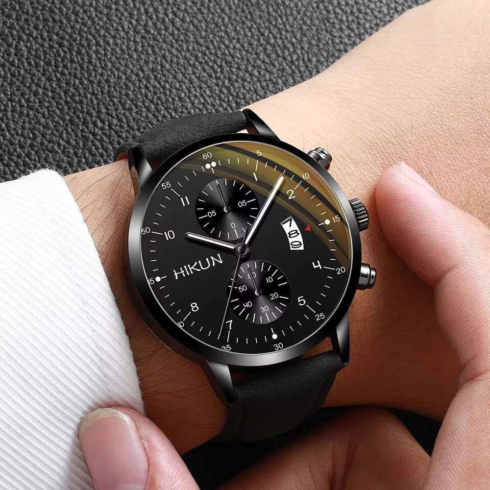 

Sleek Minimalist Men's Casual Calendar Watch Business Watches For Men Ultra Thin Leather Mesh Quartz Watch Relogio Masculino