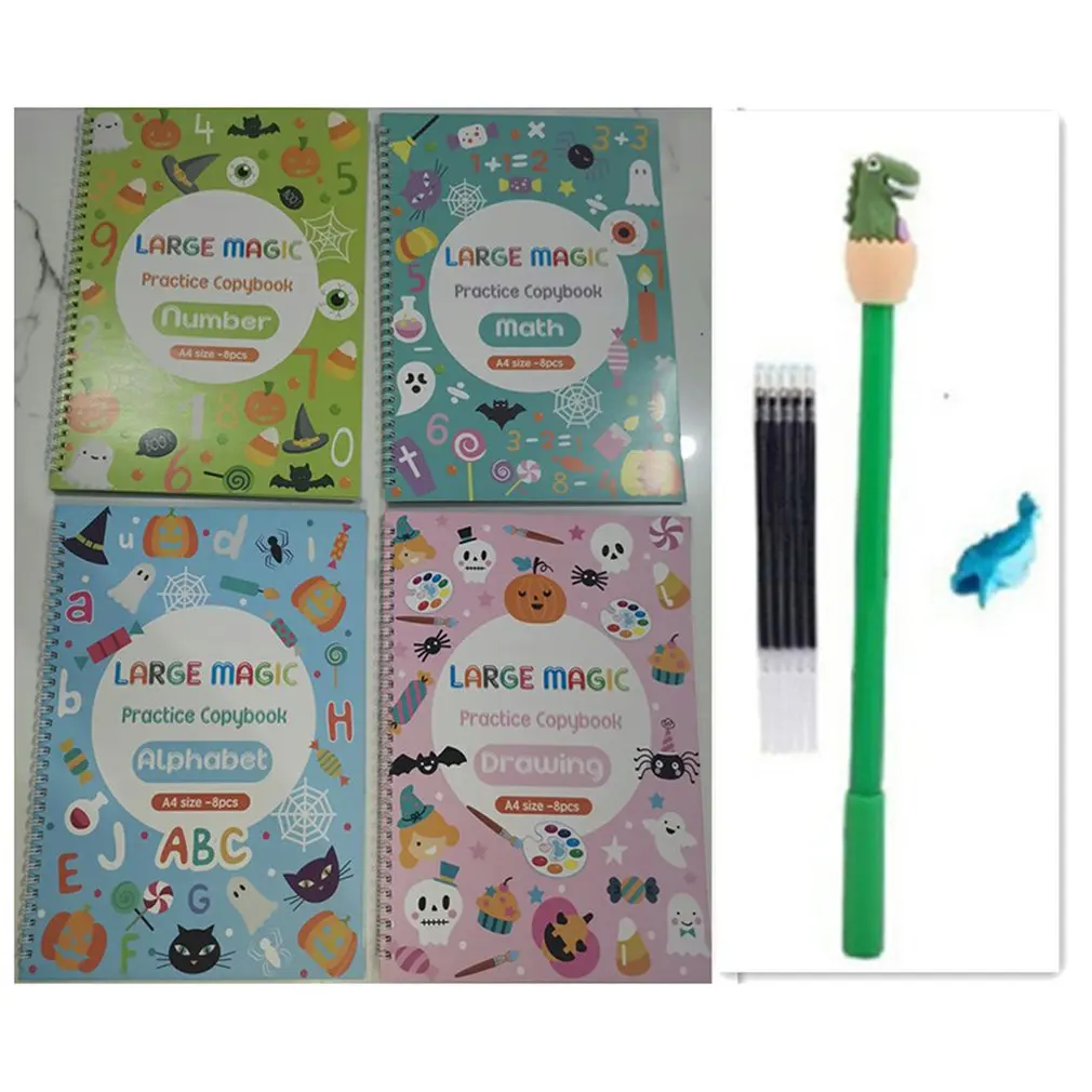 

4pcs Magic Reusable Notebook For Kids 3-5 Years Calligraphy Practice Notebook Reusable Writing Practice Notebook