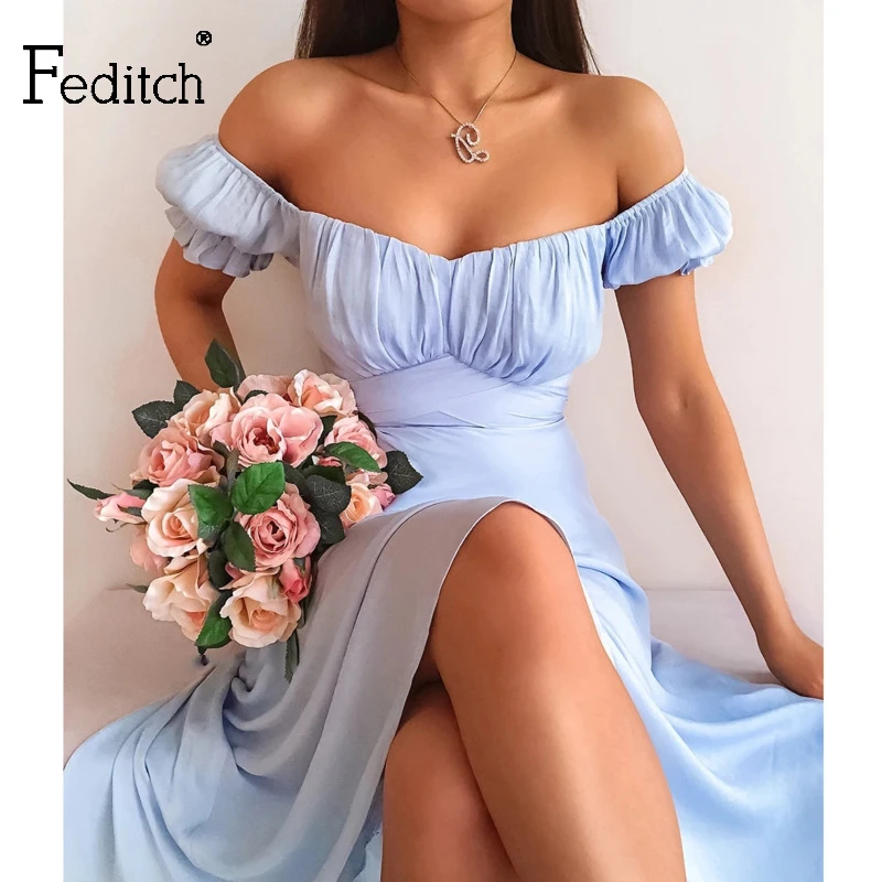 Feditch с открытыми плечами Рубашка короткими рукавами вечерние платье Для женщин