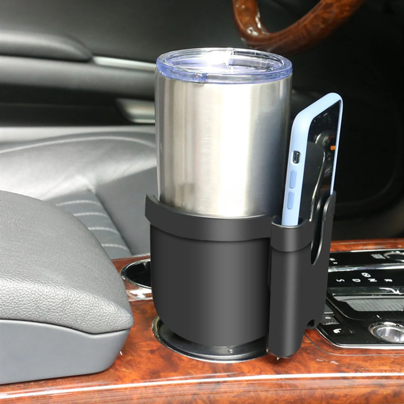 

2 in 1 Car Drinking Bottle Holder Rotatable Portable Cup Stand with Phone Coins Keys Organizer Box Portable storage box plastic