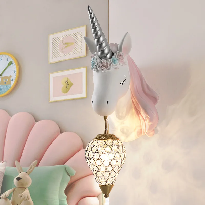 

Simple Lovely Unicorn Led Wall Lamp Bedroom Bedside Lamp Girl Pink Creative Room Sconce Wall Lights Cartoon Unicorn Lamp WF1010