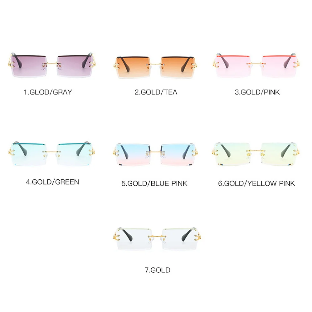 

Rimless Sunglasses Rectangle Fashion Popular Women Men Shades Small Square Sun Glasses For Female Summer Traveling