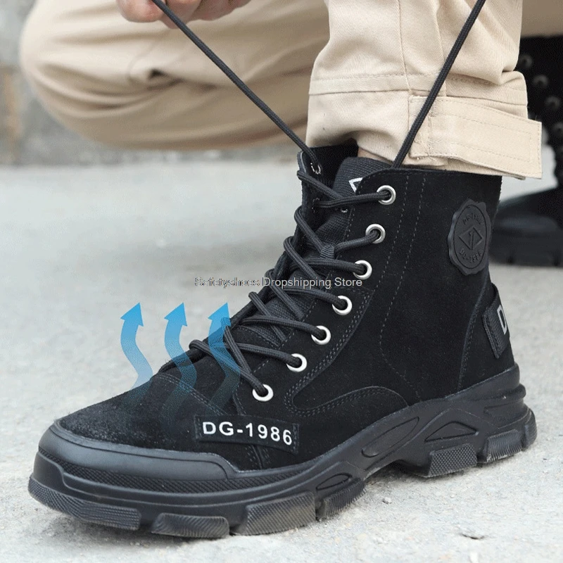 

High Top Men Safety Shoes Suede Ankle Boots Steel Toe Indestructible Work Shoes Male Autumn Industrial Security Boots Men Boots