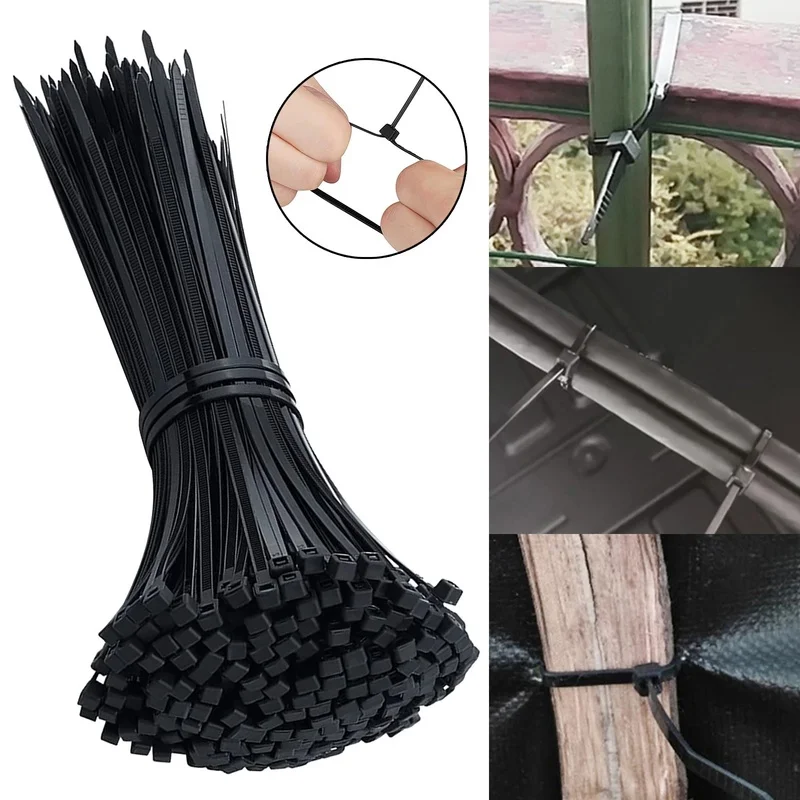 

Cable UV Plastic Cable Tie Weather Resistant Nylon Resistant Wrap Zip Ties Pack Black Self-locking Loop Wire Wrap Fastening Ring