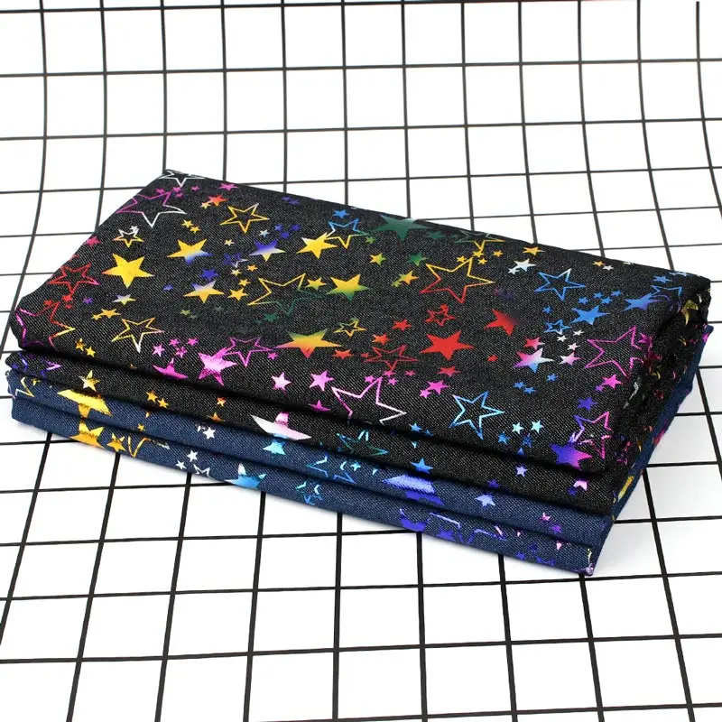 

XUGAR 45*145cm Denim Fabric Colored Pentagram Printed Sheet DIY Handmade Craft Supplies Clothes Sewing Material Home Textile