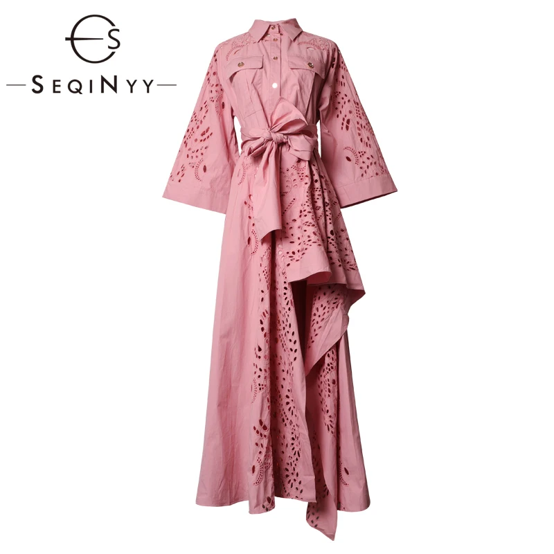 Женское платье с расклешенными рукавами SEQINYY розовое Элегантное Длинное