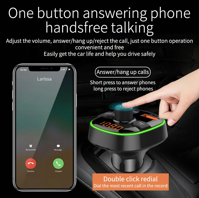 Bluetooth fm-передатчик QC3.0 автомобильное зарядное устройство 7 цветов Bluetooth беспроводной радио автомобильный адаптер Handsfree с TF картой/U диском