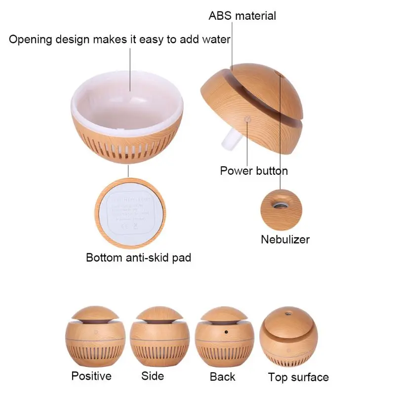 

USB Mini Aroma Diffuser Essential Oil Air Humidifier Wood Grain Aromatherapy Purifier with LED Light for Home Bedroom