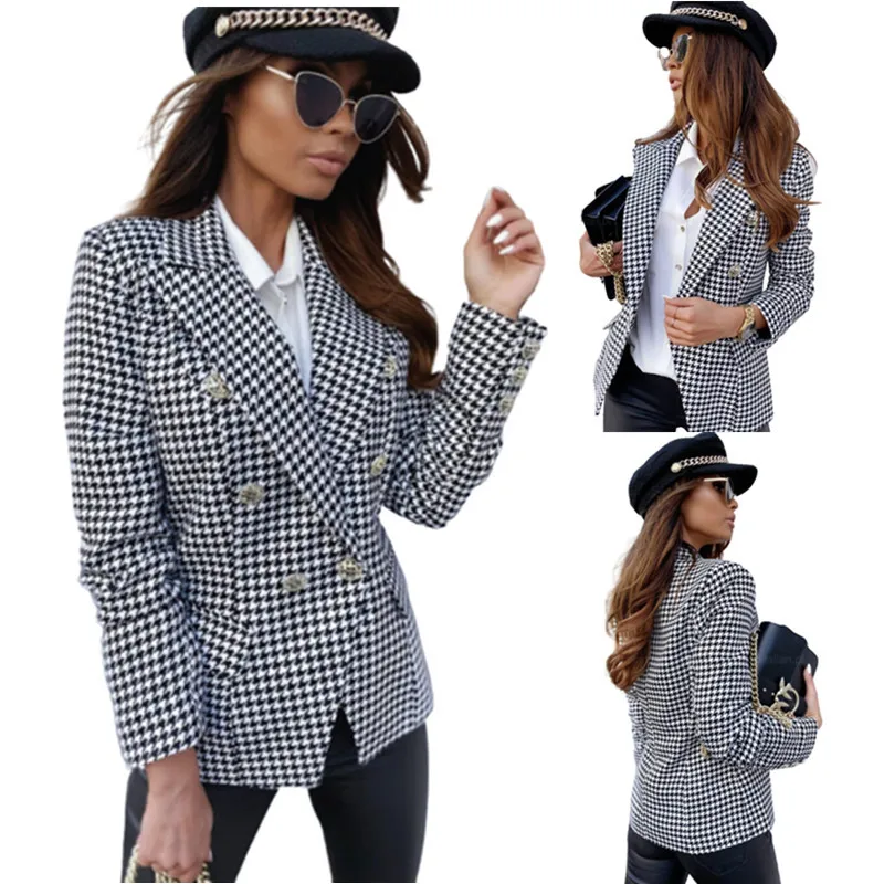 

2020 Popular autumn / winter long sleeve Plaid printed double breasted for women Fashion
