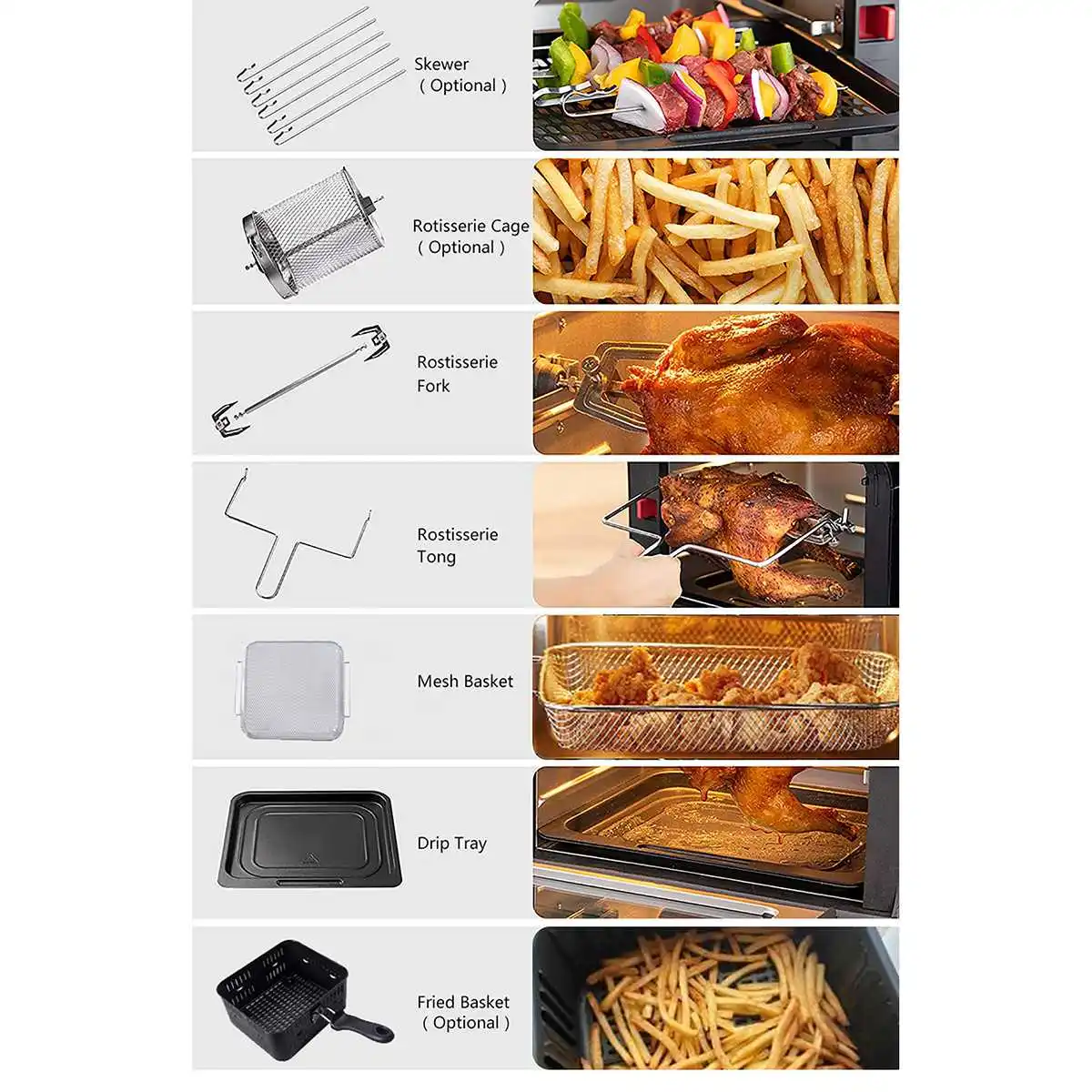 

12L 1600W Air Fryer Oven Toaster Rotisserie Dehydrator LED Display Digital Touch Screen 16-in-1 Countertop Oven Cooking Tools