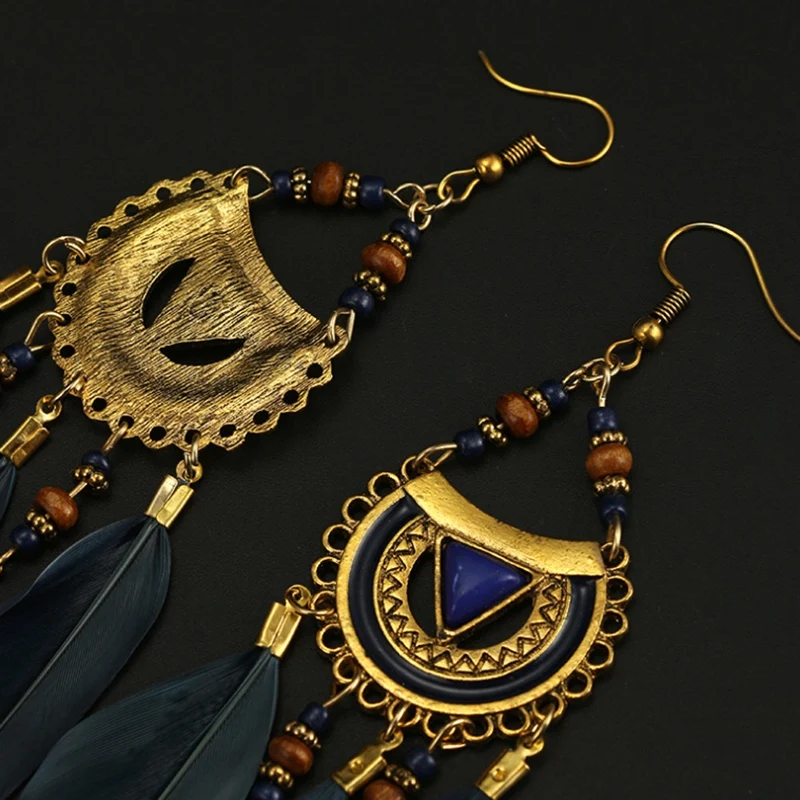 Ретро длинные серьги с кисточками модные перьевые стильные этнические Бохо