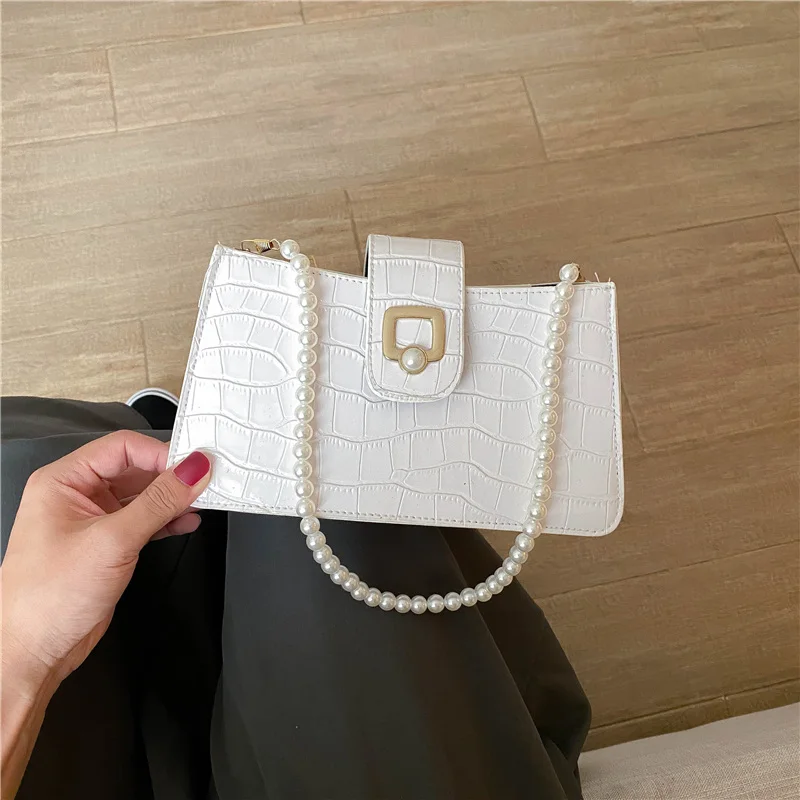 

Handbags for women 2020 New fashion white boho shoulder designer mini luxury pearl clutch bag summer vintage leather small purse