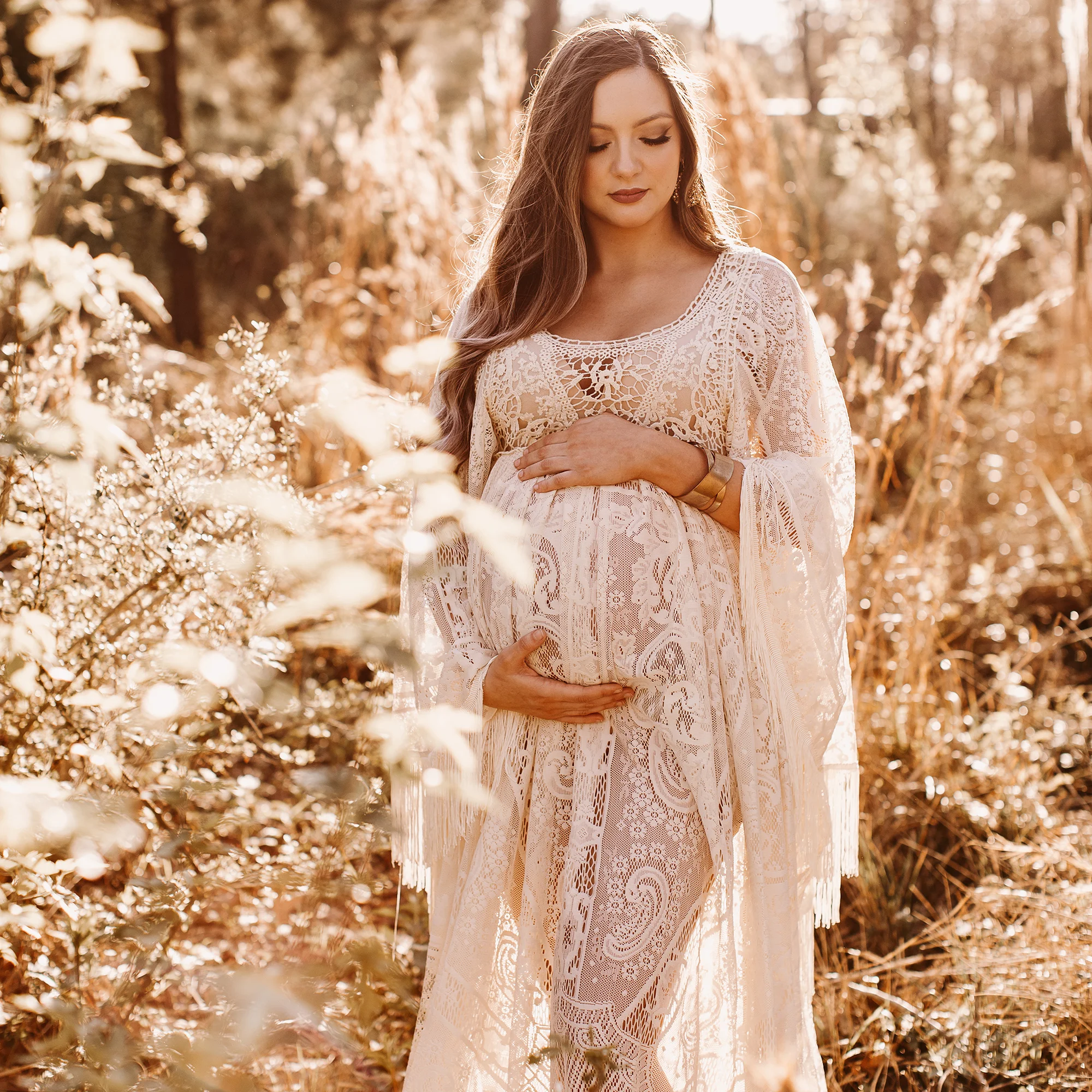 Boho Lace Maternity Dress Maxi Long Photography Pregnant Gown Party Evening Clothing for Women Photo Shoot Baby Shower Robe