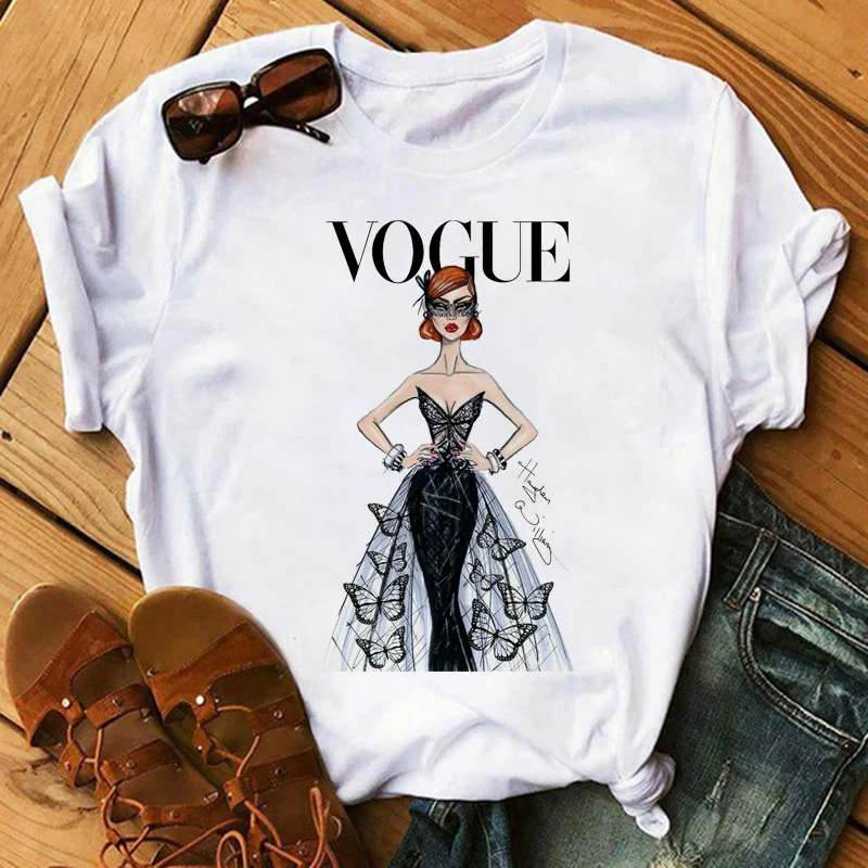 

Vogue Letters Fashion Ladies Print T-shirt Women Summer Short Sleeve Casual Cotton Tshirt Female Harajuku Style O-neck Tops