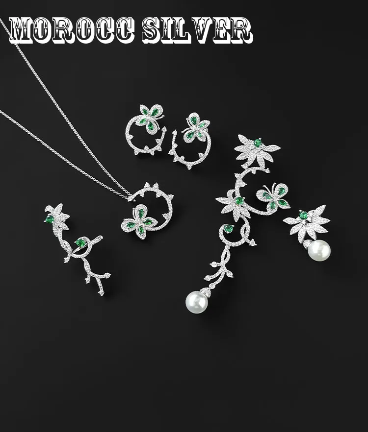 

S925 Sterling Silver Mint Green Butterfly Earrings Asymmetrical Pearl Earrings Sen System Ear Bone Clip Luxury Monaco Jewelry