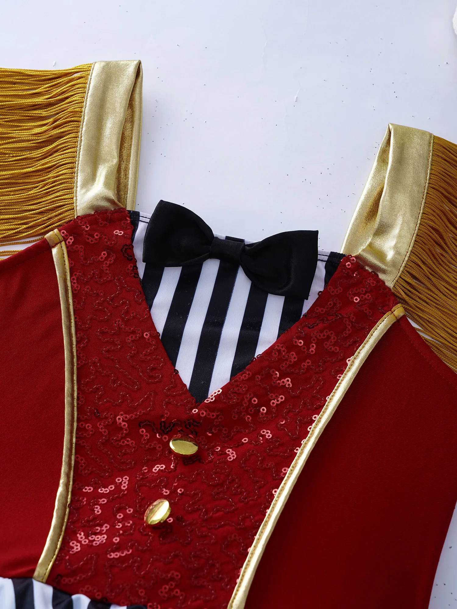 

6-14Years Girls Halloween Circus Ringmaster Costumes Fringe Shoulder Straps Striped Patchwork Mesh Tutu Dress for Carnival Party