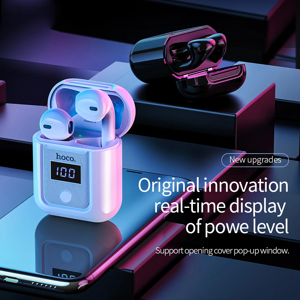 

Беспроводные Bluetooth 5,0 наушники HOCO, двойные наушники, гарнитура со светодиодным дисплеем, зарядный бокс, гарнитура для громкой связи, стерео м...