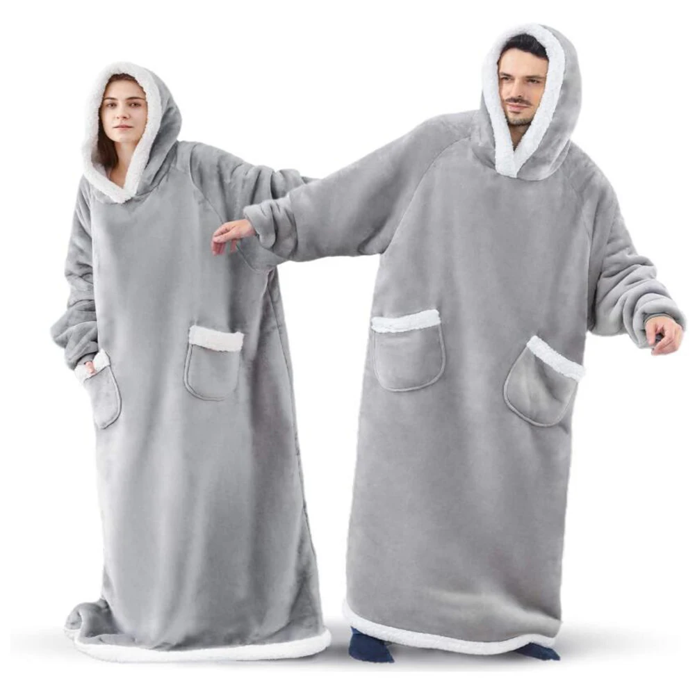

Winter Oversized Hoodies Sweatshirt Women Men Pullover Giant TV Blanket Hoodie Super Long Flannel Blanket with Sleeves Sudaderas
