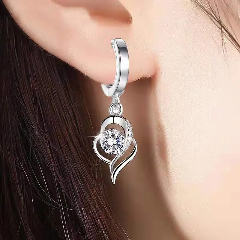 

Diamond S925 Sterling Silver Earring for Women Bohemia Wedding Rose Gold Fine Jewelry Heart Diamond Luxury Brincos Women Earring