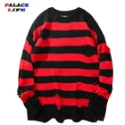 Свитер мужской Harajuku, в черно-красную полоску, с круглым вырезом