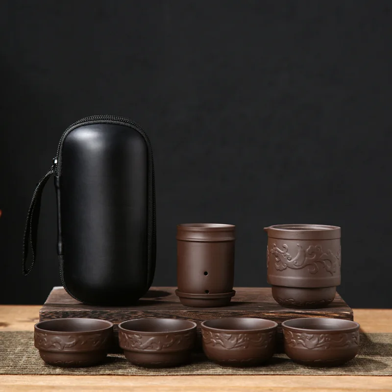 Чайные чашки из фиолетовой глины 4 шт. 1 чайный горшок и фильтр для чая все в