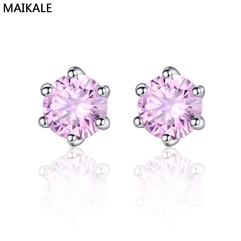 Корейские серьги MAIKALE с фианитом AAA Новые позолоченные гвоздики медным покрытием