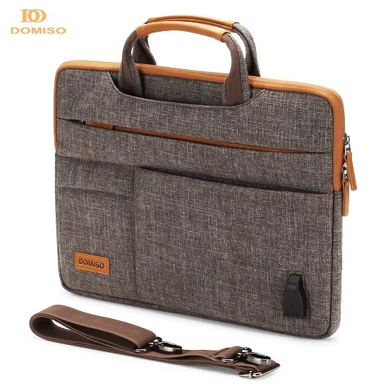 Brown DOMISO 11 13 14 15.6 17.3 Inch Multi-Functional Laptop Sleeve Business Briefcase Messenger Bag with USB Charging Port Brown Grey - Color: Brown