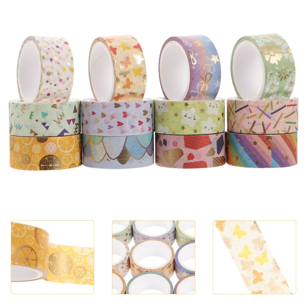 

12Rolls Golden Washi Tape 15mm Wide Candy Colors Decorative Masking Tape