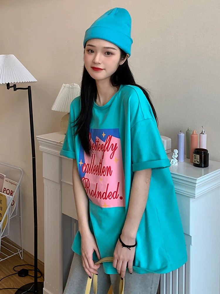 Повседневные свободные винтажные уличные модные летние женские футболки с